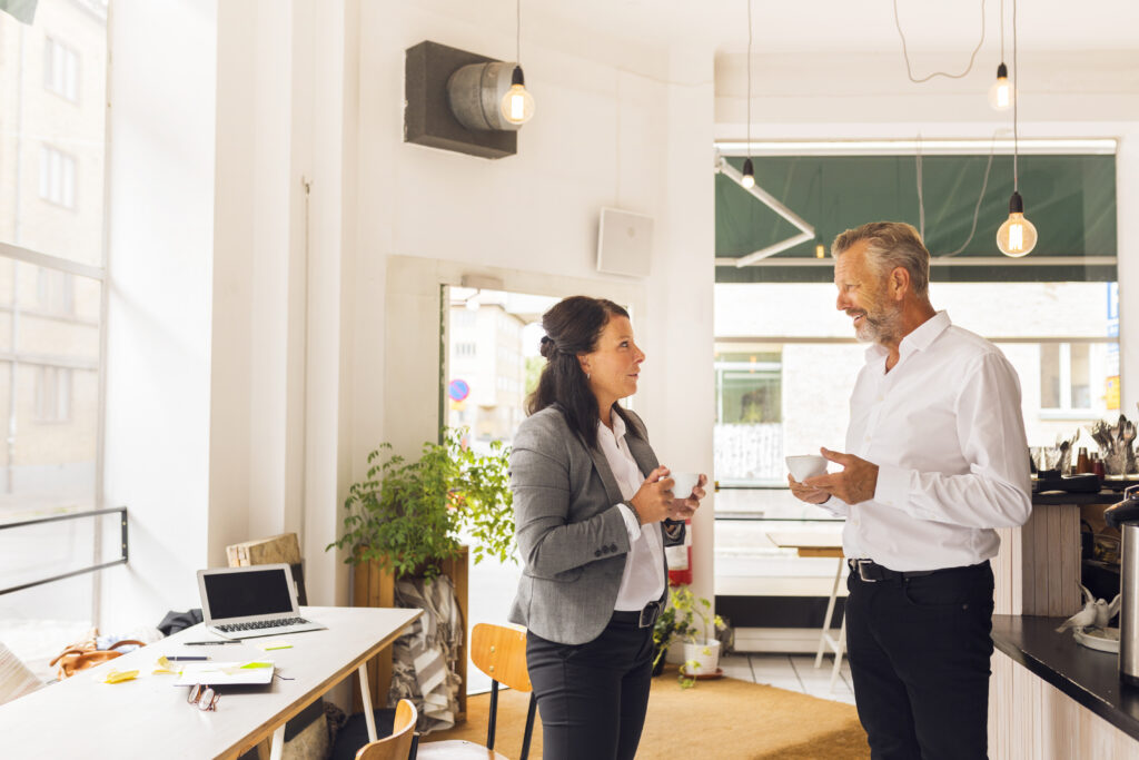 Marketing professional discussing with a business owner